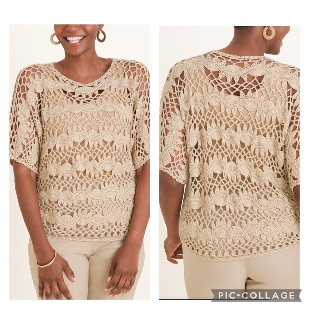 CHICO'S / Open-Crochet Pullover‎ Sweater Short Sleeve Size 00(XS)